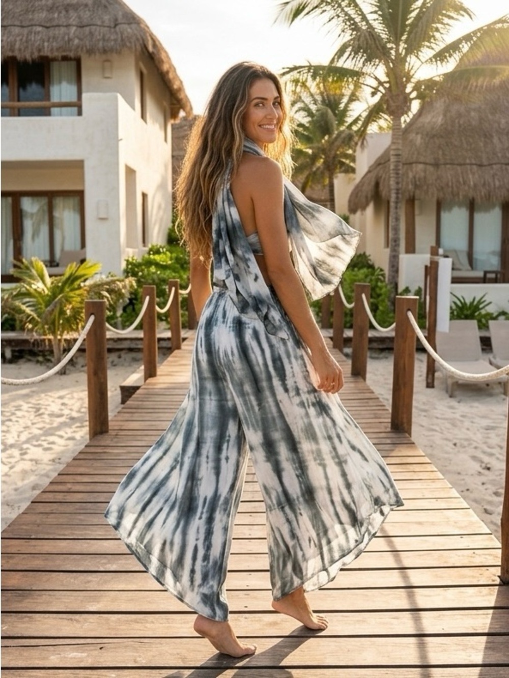 Rhea Palazzo Pants Handmade Tie-Dye in Grey and White One Size NWT